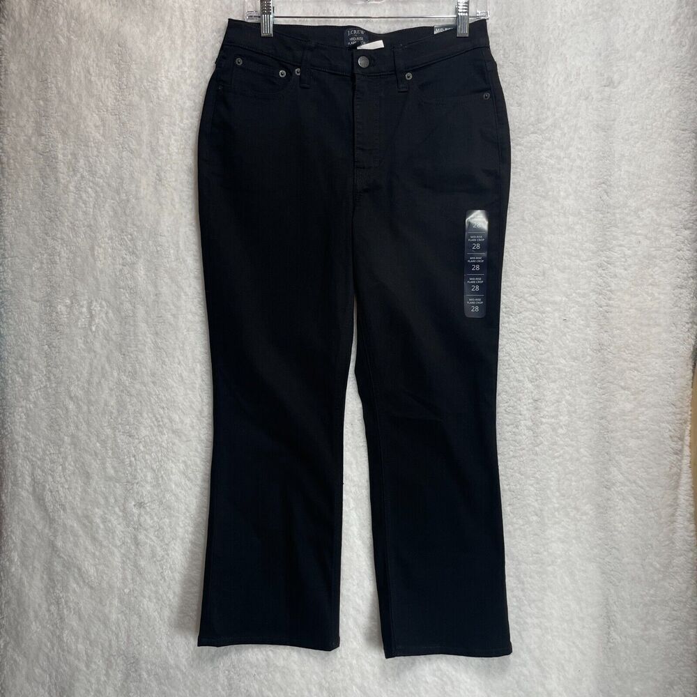 J Crew Jeans Womens 28 Black Flare Crop All Day Stretch Dark Wash Mid Rise BT057